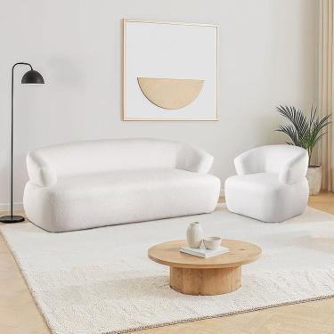 Imagem de Conjunto 1 Sofá Orgânico 200cm e 1 Poltrona Base Giratória e Orgânica Zoe Espresso Móveis Off White