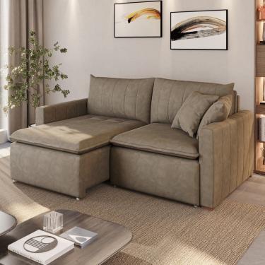 Imagem de Sofá Cama em Madeira Eucalipto e Veludo 210cm Uruguai Bege