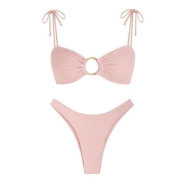 Imagem de Conjunto de biquíni feminino ZAFUL Sexy Tie com alça espaguete texturi