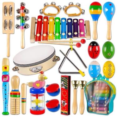 Imagem de Conjunto de 22 peças de instrumentos de percussão de madeira para crianças pequenas, educação pré-escolar infantil, brinquedos musicais para a primeira infância, adequados para meninos e meninas