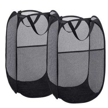 Imagem de Cesto de roupa suja dobrável com bolsos laterais, 2 pretos - MOOMASS