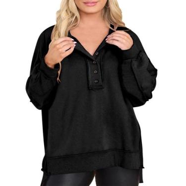 Imagem de Moletom feminino Eytino plus size com decote em V, manga comprida, pre