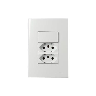 Imagem de Interruptor Simples 10a E Tomada Dupla 2p+t 20a Margirius Sleek Com Placa 4x2 Branco Branco