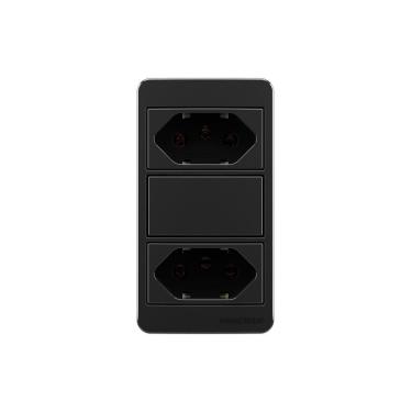 Imagem de Placa Para Condulete Caixa 3/4" Com Tomada Dupla 2p+t 20a Margirius Sleek Preto Ebony Preto