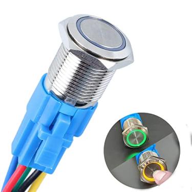 Imagem de DMWD Interruptor de botão de travamento de metal LED de duas cores de 16 mm à prova d'água antivandalismo 1NO 1NC SPDT 12V 5/20.3 cm orifício de montagem com soquete pré-fio para campainha carro barco