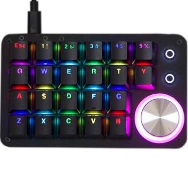 Imagem de Teclado programável com uma mão, 24 teclas, teclado macro mecânico, drive livre, luz de fundo, LED RGB, teclado portátil USB com botão vermelho, 24 teclas, teclado macro para jogos, PC, acessórios