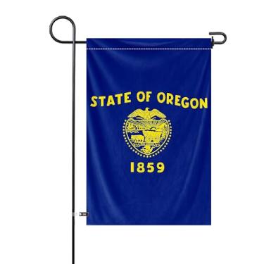 Imagem de Bandeira de jardim do estado de Oregon 30,5 x 45,7 cm bandeira vertical dupla face poliéster pequena bandeira patriótica celebração do estado festa decoração externa (frente e verso diferentes)
