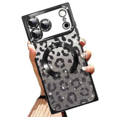Imagem de AIGOMARA Capa de telefone para iPhone 17 Pro de 6,3 polegadas [compatível com MagSafe] Capa preta com estampa de leopardo com glitter, à prova de choque, resistente a arranhões, capa de telefone de