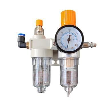 Imagem de RebarTech Separador regulador de água de óleo de pressão de ar do trocador de pneu com medidor de pressão, lubrificante de filtro, separador de ar de óleo, filtro de armadilha, máx. 145psi, com