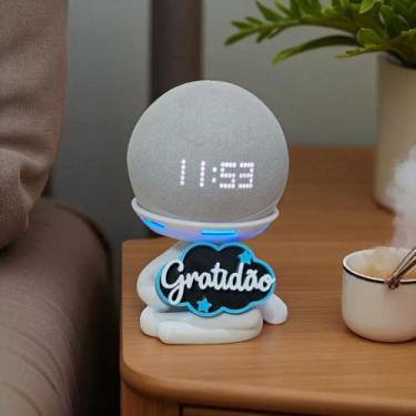 Imagem de Suporte Alexa Echo Dot 3, Dot 4 ou Dot 5. Escultura Robert Plaquinha Gratidão e outros. Decoração criativa, música, som, stand de mesa Amazon