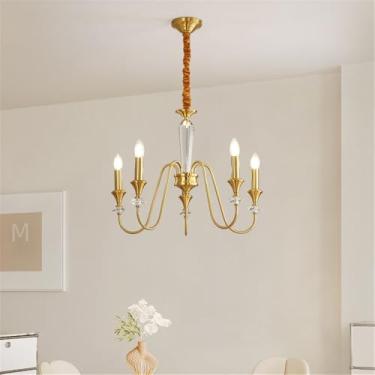 Imagem de Lâmpada Pingente Candelabro LED De Latão Com Estilo Americano E Detalhe De Vela Francesa: Perfeita Para Sala De Estar, Restaurante, Quarto, Estudo, Villa, Hotel, Bar E Café (A Ouro 5 luzes)