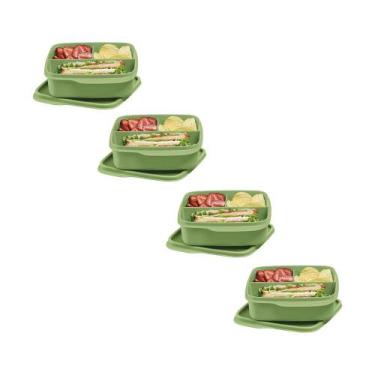 Imagem de Kit 4 Potes Herméticos Tupperware Basic Line Divisória Verde 550ml