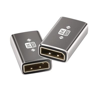 Imagem de Adaptador de acoplador DisplayPort (DP) 8K, pacote com 2, DisplayPort (DP) 1,4 fêmea para conector extensor de liga de alumínio fêmea, suporta 8K @60Hz, 4K @144Hz, 4K @120Hz, 2K para HDTV, monitores