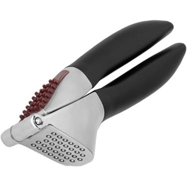 Imagem de Amassador de Alho em Aço Inoxidável com Alças em Plástico Preto, Prensa Manual de Cozinha