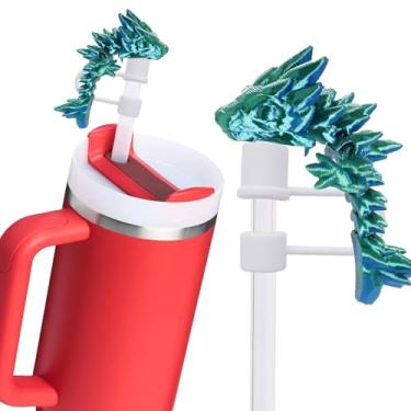 Imagem de Topo de palha de dragão para copos Stanley; tampas de palha de dragão compatíveis com Stanley copo de 30 e 1,134 g, topo de canudos reutilizáveis e de silicone (azul-verde)