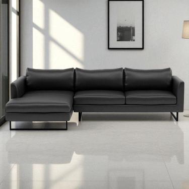 Imagem de Sofá 2 Lugares com Chaise Lado Esquerdo e Revestimento em Couro Sintético Preto
