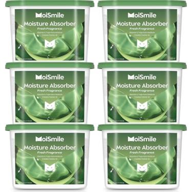 Imagem de Pacote com 6 absorventes de umidade Moismlie, desumidificador de armário de fragrância fresca para banheiro, carro e porão, caixas recarregáveis com absorção de umidade de 300 ml