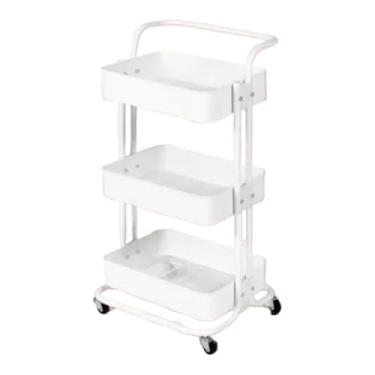 Imagem de Carrinho Organizador Multiuso 3 Prateleiras, Com AlçA Auxiliar, Estrutura Em AçO E Rodinhas,(Branco)