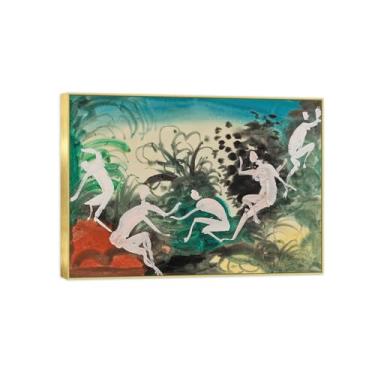 Imagem de BMZFYBS Arte de parede em tela reprodução de pintura famosa - imagens de moldura dourada para sala de estar - pôster e impressões femininas 70 x 100 cm 27 x 39 pol