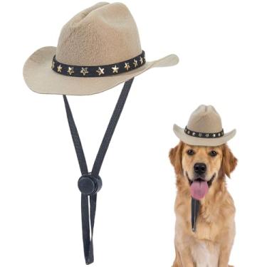 Imagem de CRASPIRE Chapéu de cowboy para cachorro, gato, cosplay, fantasia, bronzeado, pequeno, fofo, engraçado, chapéu de feltro, estrela ajustável, mini chapéu de caubói ocidental, filhote de cachorro