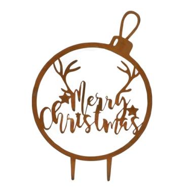 Imagem de Cffuvros grande metal Ferry Christmas Yard sinal, estaca de jardim ao ar livre rústica com letras enferrujadas, decoração do gramado à prova de intempéries para o Natal, férias e