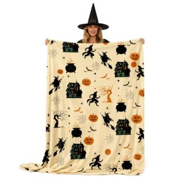 Imagem de Cobertor de Halloween Fantasma Abóbora Teias de Aranha 300 g/m2 de Lã Reversível Ultra Macio Quente Cobertor Decorativo Presente para Sofá Cadeira Sofá Sala de Estar Cama 127.0 cm x 177.8 cm (Horror