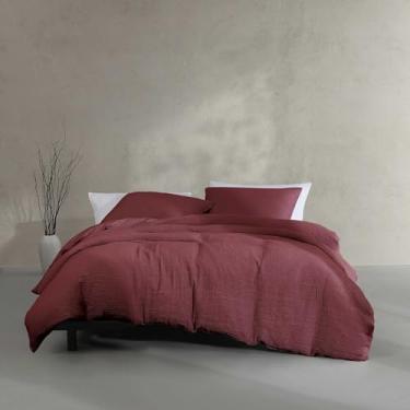 Imagem de Calvin Klein - Conjunto de capa de edredom King, roupa de cama de percal de algodão lavado relaxado com fecho de botão e canto, conjunto de cama de 3 peças combinando com fronhas (textura lavada