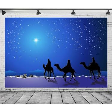 Imagem de CORFOTO Cenário de Presépio Noturno História de Natal Três Homens Magos Belém Estrela Deserto Camelos Foto Fundo para Igreja Religiosa Cristã Tema de Natal Decorações de Festa Adereços de Sessão de