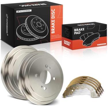 Imagem de A-Premium Conjunto de 6 peças 9,65 polegadas (245 mm) Tambores de freio traseiro + conjunto de sapatos de cerâmica compatível com modelos selecionados Nissan - Versa 2020-2021, Kicks 2018-2021