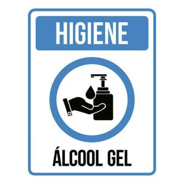 Imagem de Kit 5 Placas Higiene Álcool Gel Ícone Azul 36X46