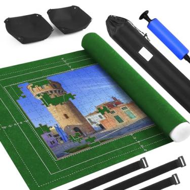 Imagem de Tapete de quebra-cabeça dobrável para 2000 1500 1000 peças, tapete grande portátil antiderrapante com 2 bandejas de classificação, tubo inflável, tiras, bolsa de armazenamento, presentes para adultos