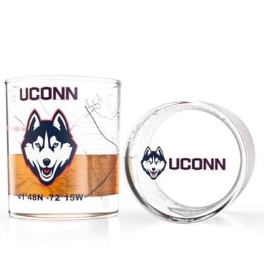 Imagem de Conjunto de copos de uísque da Universidade de Connecticut (2 copos de bola baixa) - Contém logotipo colorido Huskies e mapa do campus - Ideia de presente para graduados e ex-alunos da Uconn College - Vidraria