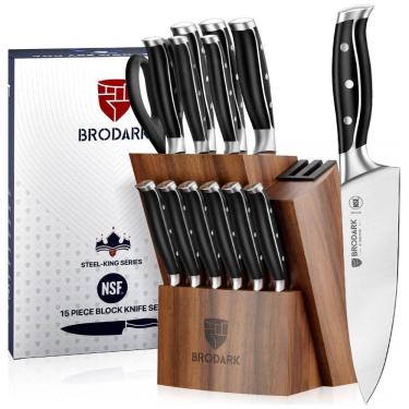 Imagem de Conjunto de Facas BRODARK em Aço Inoxidável com Bloco de Bancada Multinível, 15 Peças, Preta