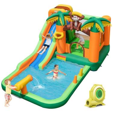 Imagem de Parque Aquático Inflável BOUNTECH Jungle - Castelo Pula-Pula com Escorregador, Piscina Splash e Playground Aquático para Festas ao Ar Livre
