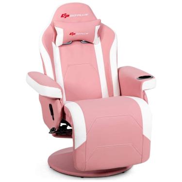 Imagem de Cadeira de Escritório Gamer Reclinável, Ajustável e Ergonômica com Encosto Alto, GOPLUS, Rosa