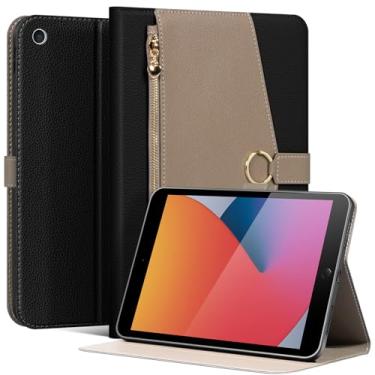 Imagem de XFYKJIN Capa para iPad 10,2 polegadas 9ª/8ª/7ª geração (2021/2020/2019) - Sensação de couro premium com bolso com zíper, fivela segura, despertar/hibernar automático e suporte ajustável à prova de