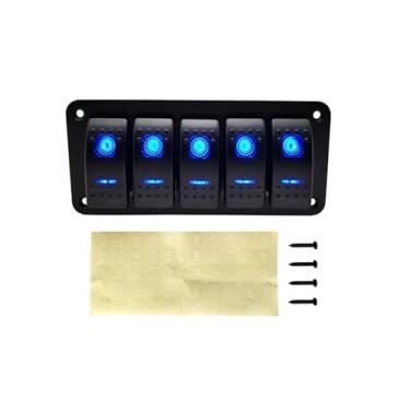 Imagem de 2, 3, 4, 5, 6 Gang, painel de interruptor basculante de barco marítimo de LED duplo para caminhão, barco, carro, interruptor de soquete, disjuntor (LED azul de 5 grupos)