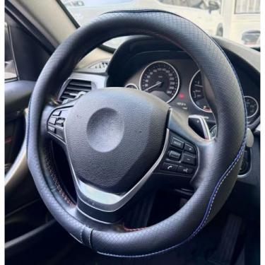 Imagem de Capa universal antiderrapante de fibra de carbono para volante de carro 38 cm (VL01 - Fio Azul)