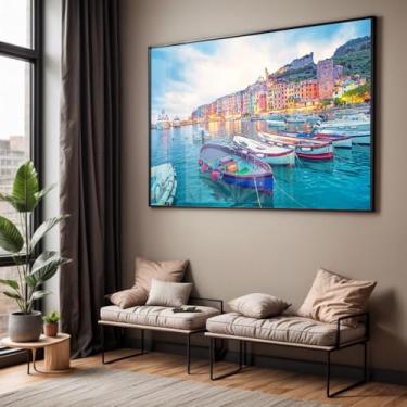 Imagem de Quadro com Moldura e Acrilico Cristal Vidro Sala Quarto Paisagem Barco Italia Mar Decorativo Horizontal Grande Hall