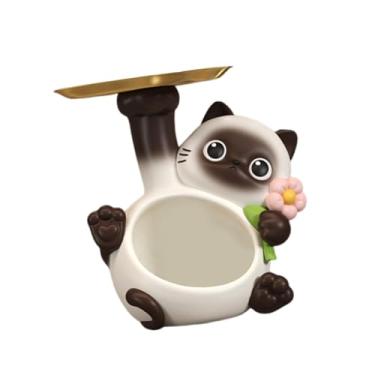 Imagem de Wswqop Estátua de gato de resina, porta-chaves de entrada para doces, adorável artesanato, escultura de animal para lareira de sala de estar de café,