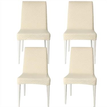 Imagem de Kit Capas Cadeiras 4 Unidades Proteção Assento Tecido Geométrico Poliéster e Elastano Sala Jantar Marfim