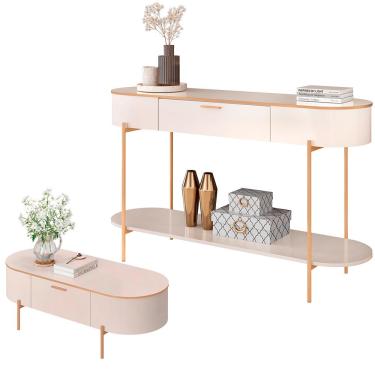 Imagem de Aparador Beca e Mesa de Centro Giverny Orgânico Industrial D05 Off White - Lyam Decor