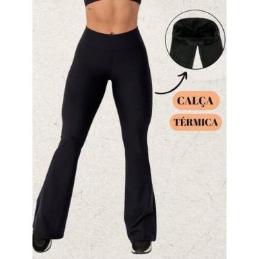 Imagem de Calça flare peluciada fitnes bailarina legging termica feminina cintur