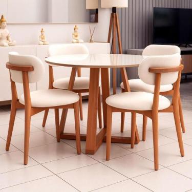 Imagem de Mesa de Jantar 1,05m x 1,05m com Tampo de Vidro 4 Cadeiras c/ Base em 