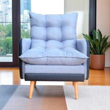 Imagem de Poltrona Reclinável em 3 Posições com Puff em Linho Premium Grafite/preto