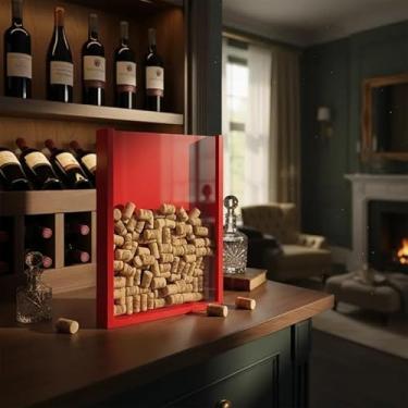 Imagem de Quadro Porta Rolhas de Vinho Champanhe Tampinhas Decorativo Vermelho Laca