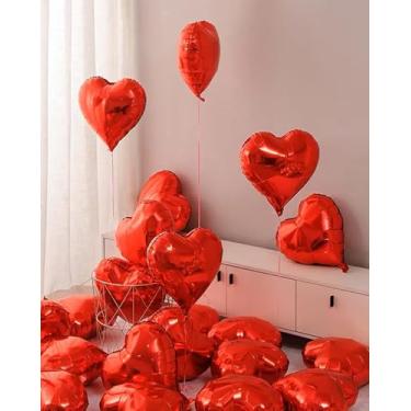 Imagem de 10 balões de coração vermelho, balões de decoração para o dia dos namorados, casamentos, noivados e celebrações românticas para decorações de festa