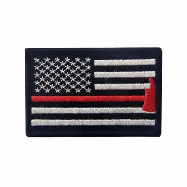 Imagem de Bandeira dos EUA com machado de bombeiro bordado tático Moral Hook & Loop Patch