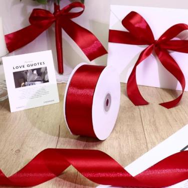 Imagem de Fita de cetim sólida vermelha bordô de 3,8 cm, fita de tecido de 50 metros para embrulhar o cabelo, laços de amarrar o cabelo, bolos de corsages e buquês florais