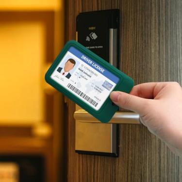 Imagem de Pacote com 3 porta-crachás de identificação vertical com clipe deslizante – protetor de cartão de plástico branco durável, capa transparente para cartões de acesso ao escritório, chaves, licenças e